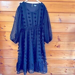 Lodo Kervology Long Sheer Ballon Sleeves Black Round Neck Embellished Dress 4XL